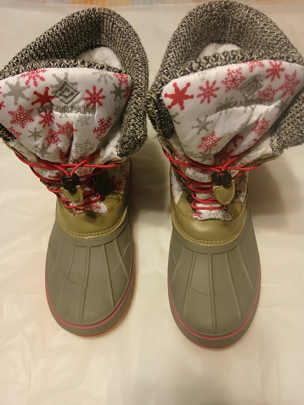 Dream Pairs Kids Waterproof Snow Boots in Gray and Pink